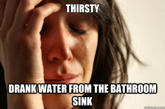 thirsty drank water from the bathroom sink - First World Problems