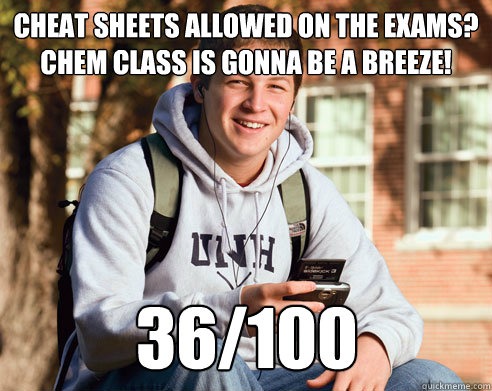 cheat sheets allowed on the exams chem class is gonna be a - College Freshman