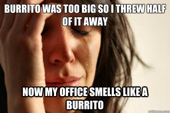 burrito was too big so i threw half of it away now my office - First World Problems