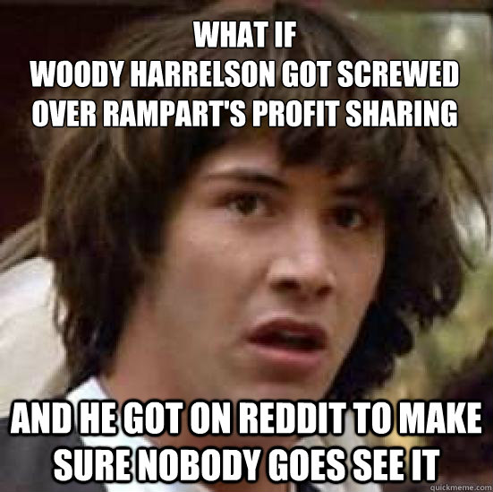 what if woody harrelson got screwed over ramparts profit  - conspiracy keanu