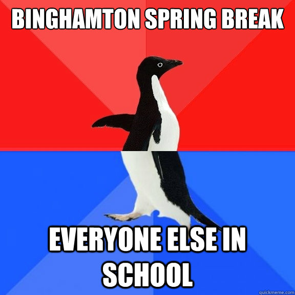 binghamton spring break everyone else in school - Socially Awksome Penguin