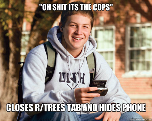 oh shit its the cops closes rtrees tab and hides phone - College Freshman
