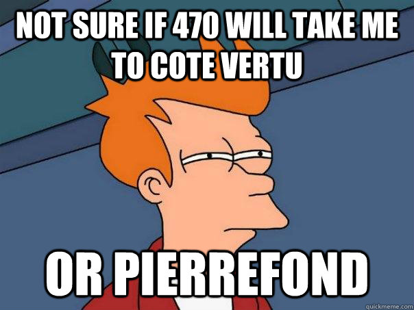 not sure if 470 will take me to cote vertu or pierrefond - Futurama Fry