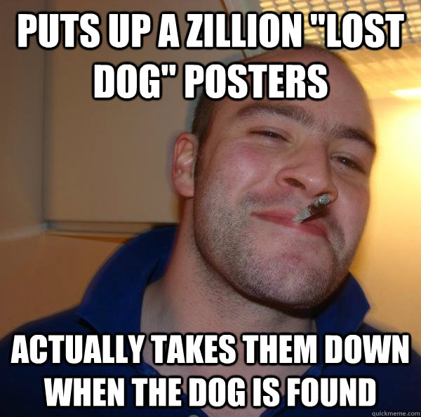 puts up a zillion lost dog posters actually takes them dow - Good Guy Greg
