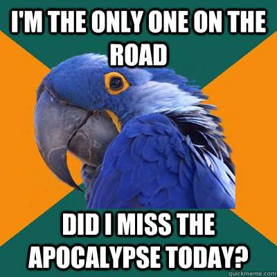 im the only one on the road did i miss the apocalypse today - Paranoid Parrot