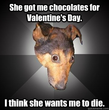 she got me chocolates for valentines day i think she wants - Depression Dog