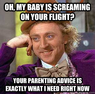 oh my baby is screaming on your flight your parenting advi - Condescending Wonka