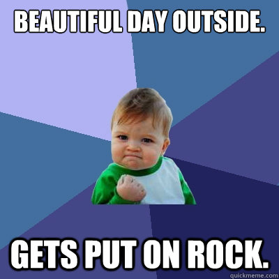 beautiful day outside gets put on rock - Success Kid