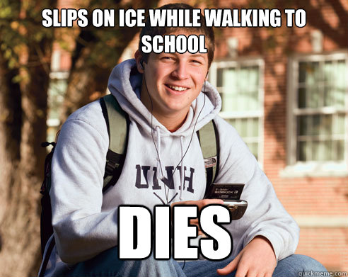 slips on ice while walking to school dies - College Freshman