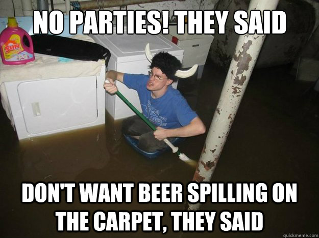 no parties they said dont want beer spilling on the carpet - Do the laundry they said
