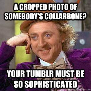 a cropped photo of somebodys collarbone your tumblr must b - Condescending Wonka