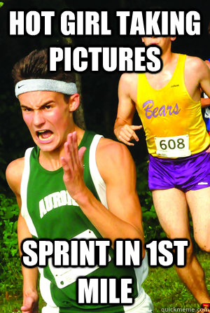 hot girl taking pictures sprint in 1st mile - Intense Cross Country Kid