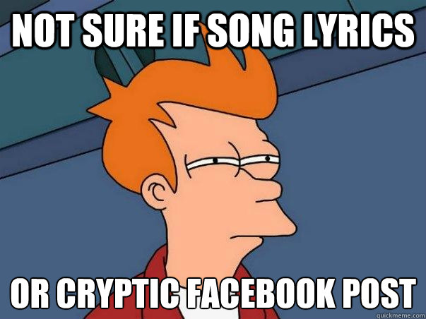 not sure if song lyrics or cryptic facebook post - Not sure Fry