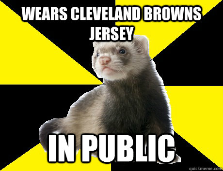 wears cleveland browns jersey in public - Fanboy Ferret