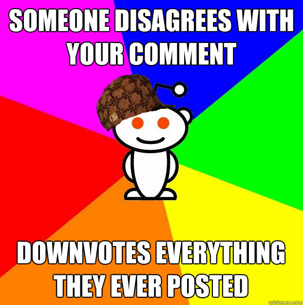 someone disagrees with your comment downvotes everything the - Scumbag Redditor