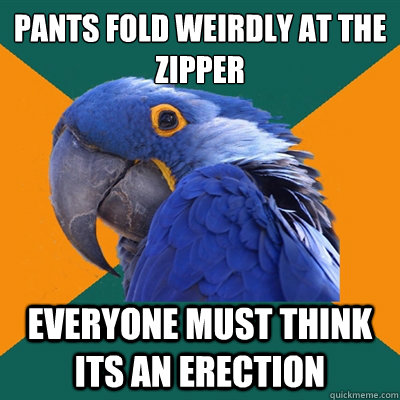 pants fold weirdly at the zipper everyone must think its an - Paranoid Parrot