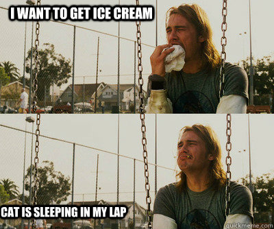 i want to get ice cream cat is sleeping in my lap - First World Stoner Problems