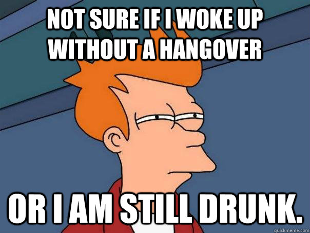 not sure if i woke up without a hangover or i am still drunk - Futurama Fry