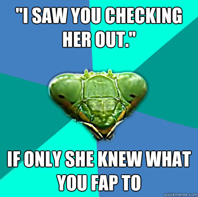 i saw you checking her out if only she knew what you fap - Crazy Girlfriend Praying Mantis