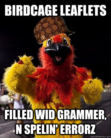 birdcage leaflets filled wid grammer n spelin errorz - Scumbag