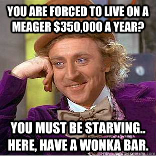 you are forced to live on a meager 350000 a year you must - Condescending Wonka