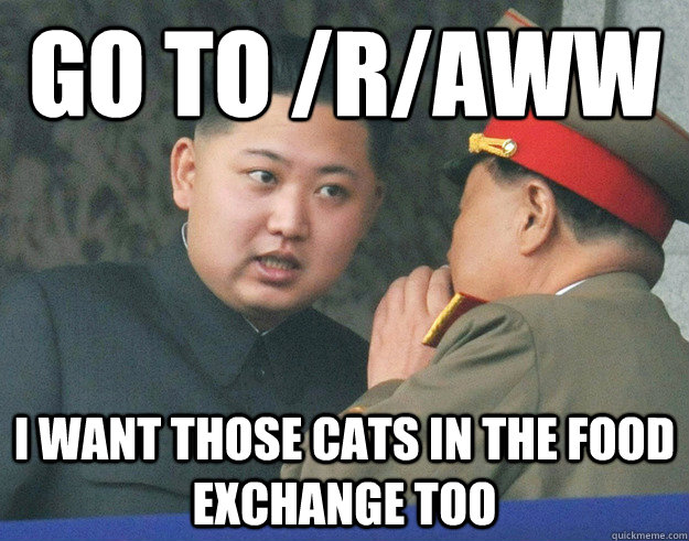 go to raww i want those cats in the food exchange too - Hungry Kim Jong Un