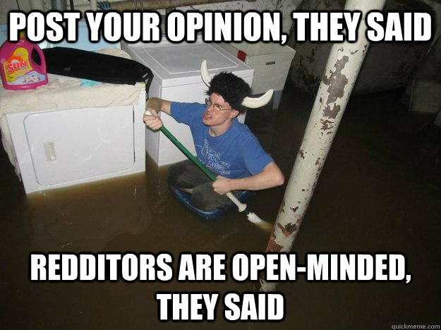 post your opinion they said redditors are openminded they - Laundry Room Viking