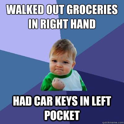 walked out groceries in right hand had car keys in left pock - Success Kid
