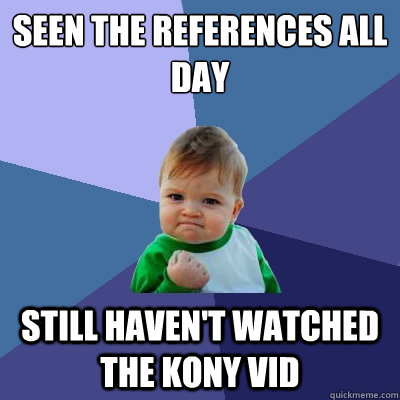 seen the references all day still havent watched the kony v - Success Kid