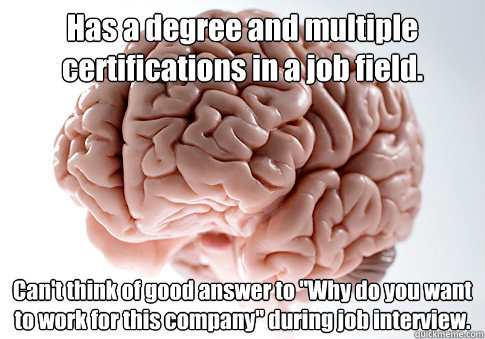 has a degree and multiple certifications in a job field can - Scumbag Brain