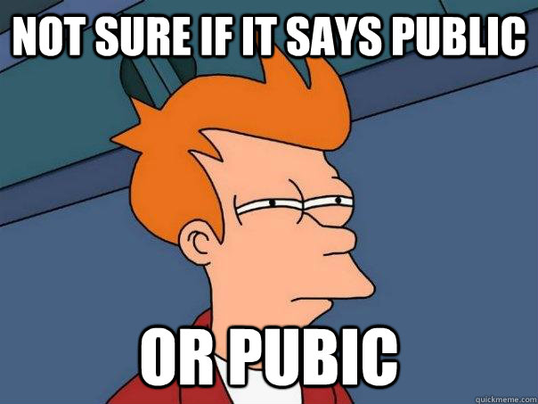 not sure if it says public or pubic - Futurama Fry