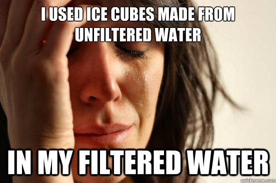 i used ice cubes made from unfiltered water in my filtered w - First World Problems