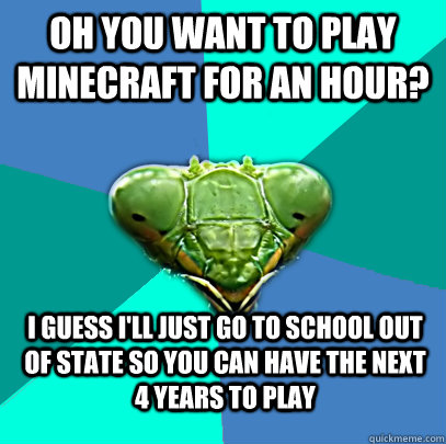 oh you want to play minecraft for an hour i guess ill just - Crazy Girlfriend Praying Mantis