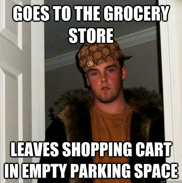 goes to the grocery store leaves shopping cart in empty park - Scumbag Steve