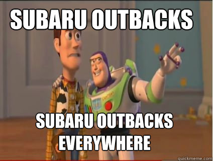 subaru outbacks subaru outbacks everywhere - woody and buzz