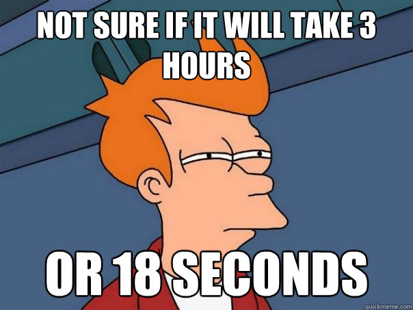 not sure if it will take 3 hours or 18 seconds - Futurama Fry