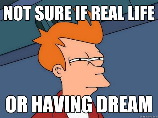not sure if real life or having dream - Futurama Fry