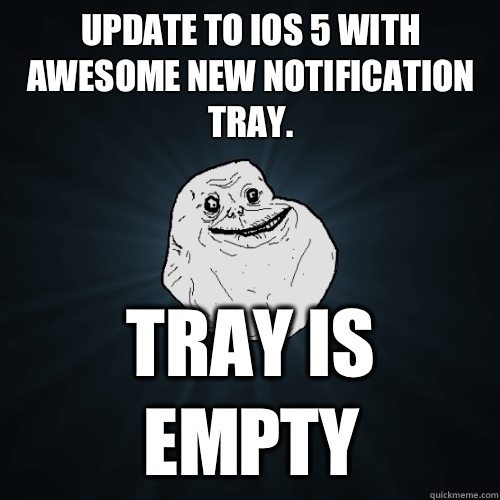 Update to iOS 5 with awesome new notification tray Tray is e - Forever Alone