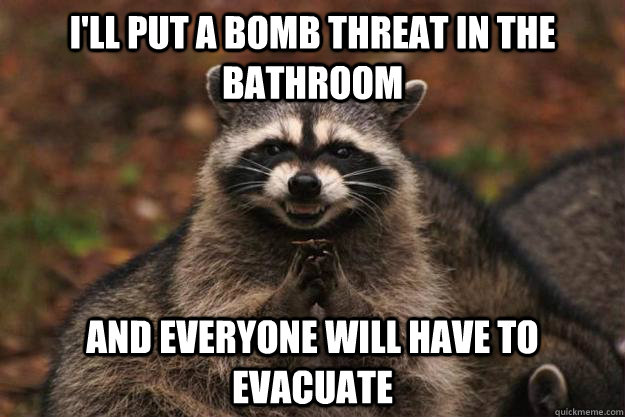ill put a bomb threat in the bathroom and everyone will hav - Evil Plotting Raccoon