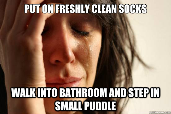 put on freshly clean socks walk into bathroom and step in sm - First World Problems