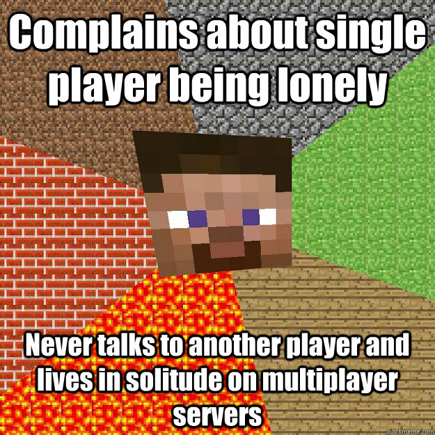 complains about single player being lonely never talks to an - Minecraft
