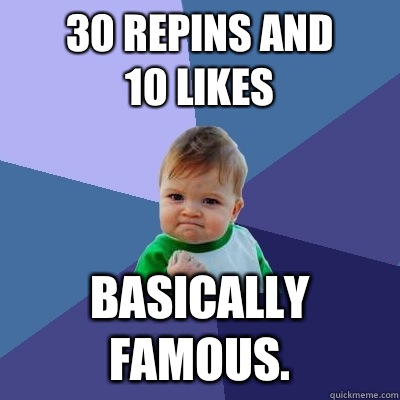 30 repins and 10 likes Basically famous - Success Kid