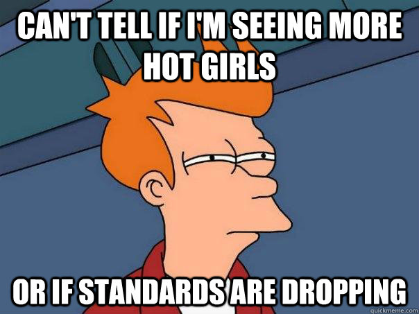 cant tell if im seeing more hot girls or if standards are  - Futurama Fry