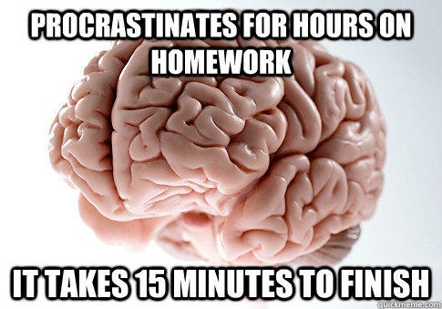 procrastinates for hours on homework it takes 15 minutes to - Scumbag Brain