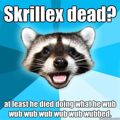 skrillex dead at least he died doing what he wub wub wub wu - Lame Pun Coon