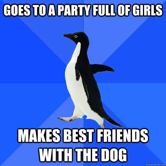 goes to a party full of girls makes best friends with the do - Socially Awkward Penguin