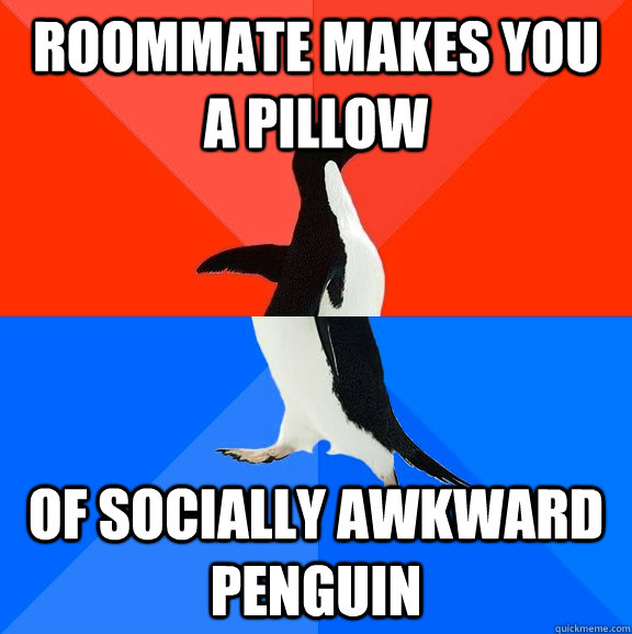 roommate makes you a pillow of socially awkward penguin - Socially Awesome Awkward Penguin