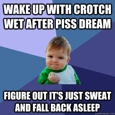 wake up with crotch wet after piss dream figure out its jus - Success Kid