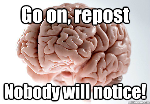 go on repost nobody will notice - Scumbag Brain