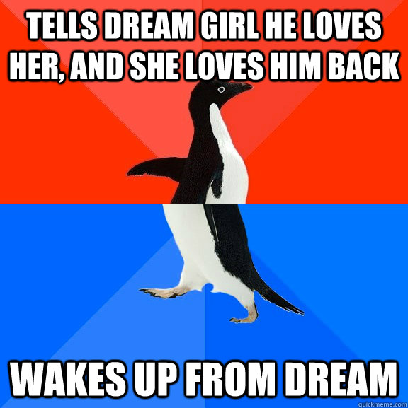 tells dream girl he loves her and she loves him back wakes - Socially Awesome Awkward Penguin